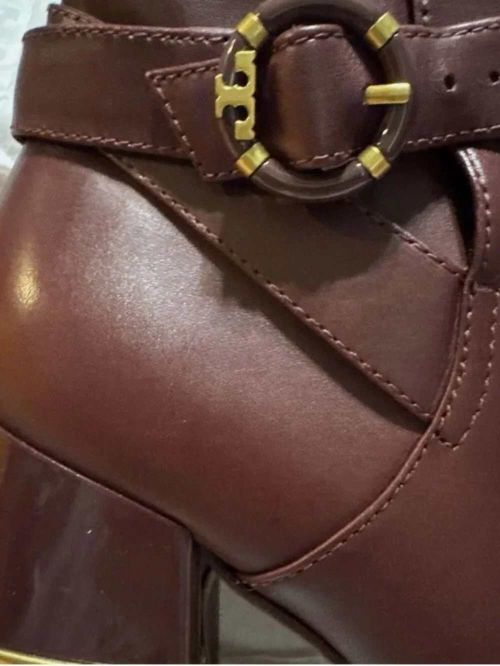 Brand new TORY BURCH sz 9.5 multi logo buckle boots claret 143326